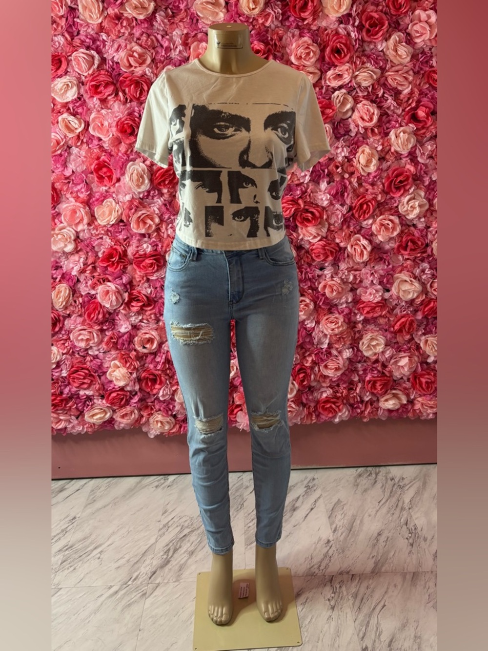 Fashion Nova Light Blue Distressed Skinny Jeans(match-up#8)( two jeans one top )